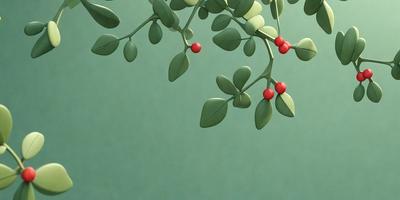 The primary subject of the image is a green plant with red berries. The plant is growing on a green wall, which serves as the setting and background of the scene. The visual style of the image is a combination of photo and digital art, creating a realistic yet artistic representation of the plant and its surroundings. The dominant colors in the image are green and red, giving the scene a lively and vibrant atmosphere.